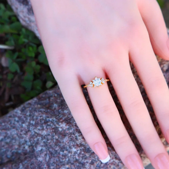 Noble Square Flower Gold Plated Princess Ring for Women, UNVCM074-6 - Picture 3 of 8